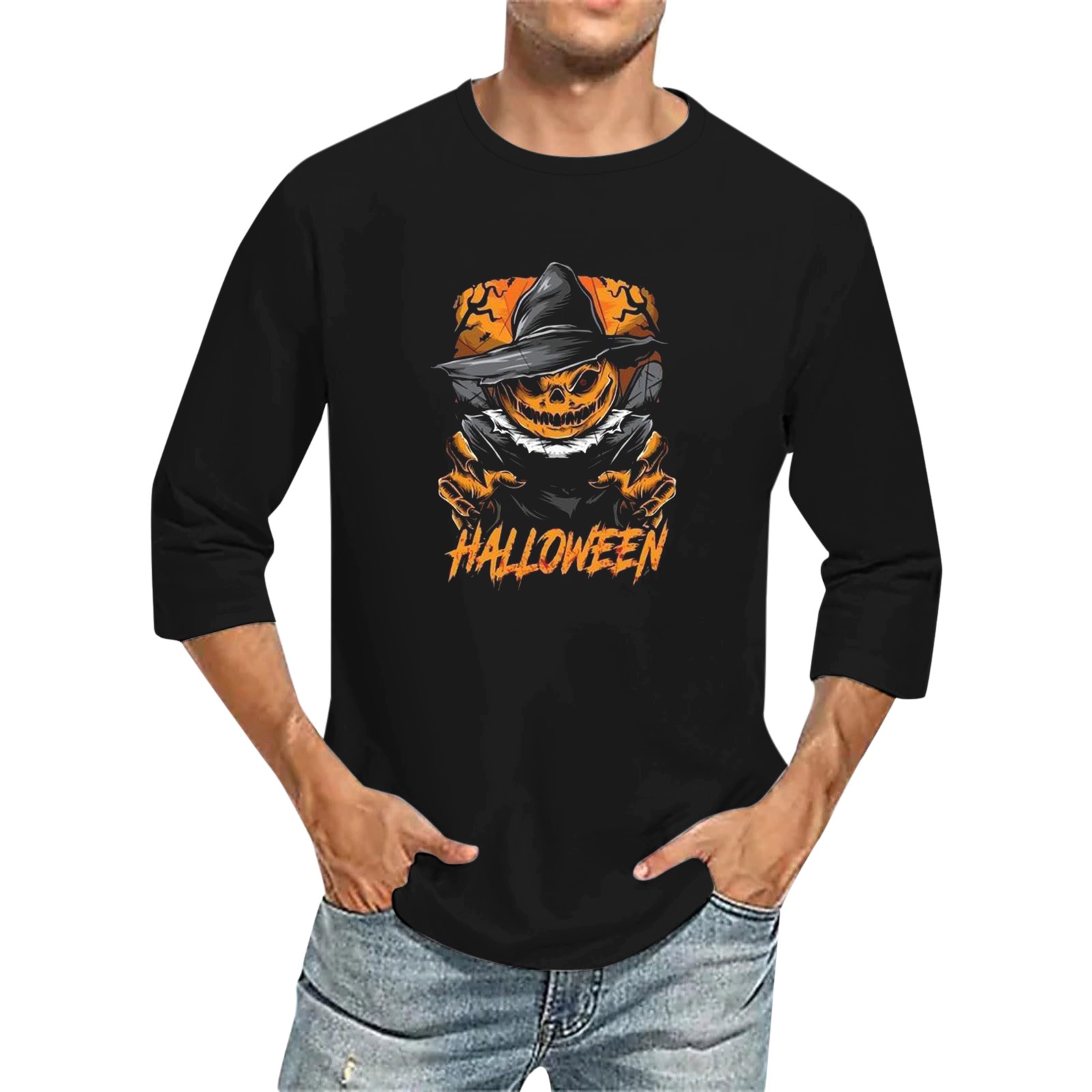 Men's 3D Printed T Shirts 3/4 Sleeve Round Neck Halloween Casual Large Size Tops - Bild 26 von 42